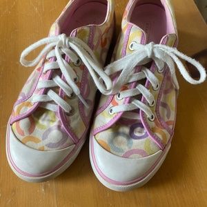 Coach multi-colored pastel canvas tennis shoes